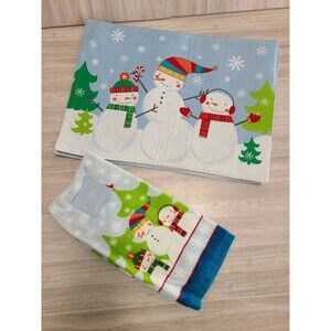 St Nicholas Square Toyland Snowman Placemats & Towels Christmas Holiday Set